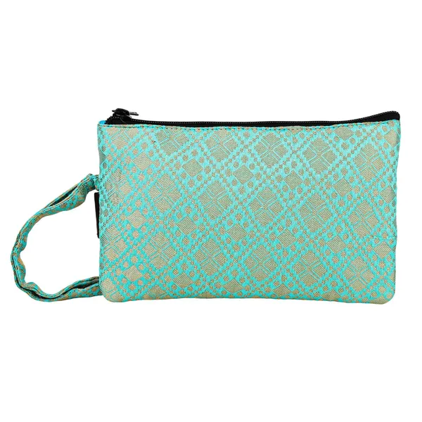 Indha_Handcrafted_Mobile_Case_for_Women_�_Green_&_Golden_Silk_Brocade_Wristlet_Pouch_|_Mini_Wallet_with_Mobile_Compartment_|_Slim_Phone_Pouch_for_Cash,_Cards_&_Essentials_|_Handmade_in_India