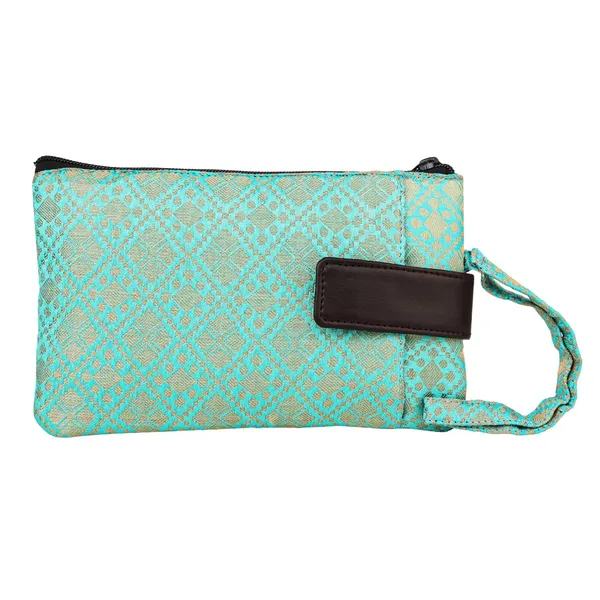 Indha_Handcrafted_Mobile_Case_for_Women_�_Green_&_Golden_Silk_Brocade_Wristlet_Pouch_|_Mini_Wallet_with_Mobile_Compartment_|_Slim_Phone_Pouch_for_Cash,_Cards_&_Essentials_|_Handmade_in_India