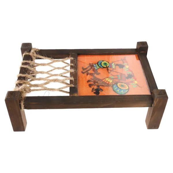 Indha_Handcrafted_Mini_Charpai_Coaster_Set_|_Wooden_Table_D�cor_for_Dining_&_Living_Room_|_Hand_Embroidered_Dupion_Silk_Coasters_|_Quirky_Home_Decor_&_Festive_Gift_Idea_(Orange)