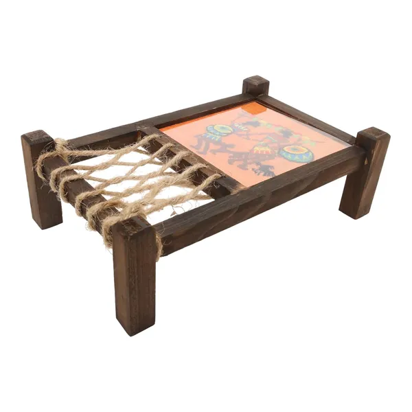 Indha_Handcrafted_Mini_Charpai_Coaster_Set_|_Wooden_Table_D�cor_for_Dining_&_Living_Room_|_Hand_Embroidered_Dupion_Silk_Coasters_|_Quirky_Home_Decor_&_Festive_Gift_Idea_(Orange)