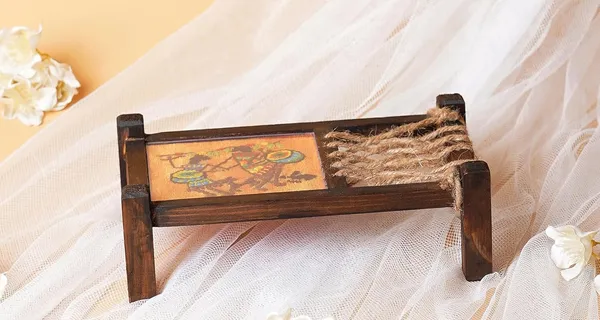 Indha_Handcrafted_Mini_Charpai_Coaster_Set_|_Wooden_Table_D�cor_for_Dining_&_Living_Room_|_Hand_Embroidered_Dupion_Silk_Coasters_|_Quirky_Home_Decor_&_Festive_Gift_Idea_(Orange)
