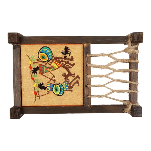 Indha_Handcrafted_Mini_Charpai_Coaster_Set_|_Wooden_Table_D�cor_for_Dining_&_Living_Room_|_Hand_Embroidered_Dupion_Silk_Coasters_|_Quirky_Home_Decor_&_Festive_Gift_Idea_(Orange)