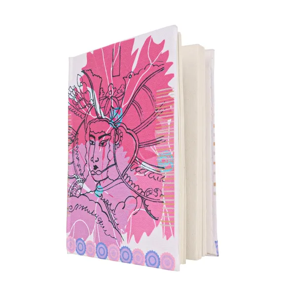 INDHA_Handmade_Recycled_Paper_Diary_|_Japanese_Samurai_Warrior_Illustration_on_Canvas_|_Eco-Friendly_Unruled_Art_Journal_|_5_x_7.5_Inches_|_50_Sheets_|_Sustainable_Notebook_for_Writing_&_Sketching