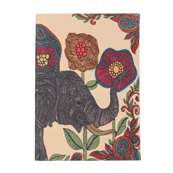 INDHA_Handmade_Recycled_Paper_Diary_|_Elephant_&_Floral_Illustration_on_Canvas_|_Eco-Friendly_Unruled_Notebook_|_5_x_7.5_Inches_|_50_Sheets_|_Folk_Art_Writing_&_Sketching_Journal