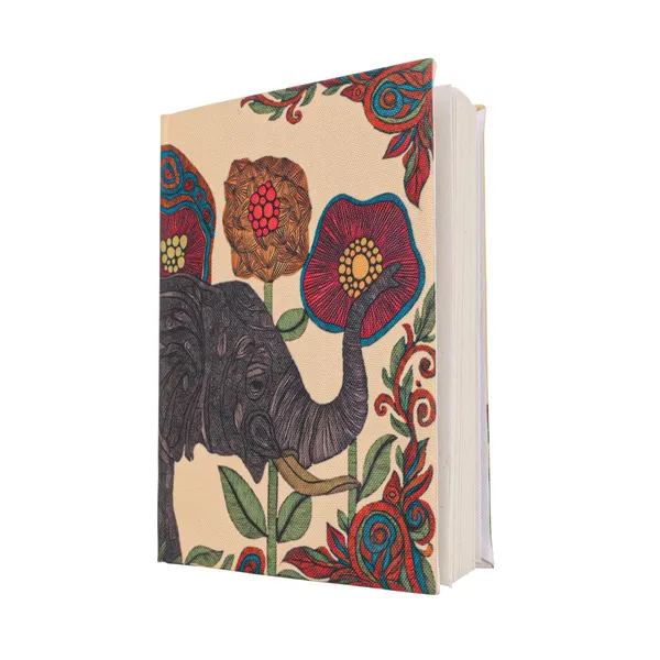 INDHA_Handmade_Recycled_Paper_Diary_|_Elephant_&_Floral_Illustration_on_Canvas_|_Eco-Friendly_Unruled_Notebook_|_5_x_7.5_Inches_|_50_Sheets_|_Folk_Art_Writing_&_Sketching_Journal