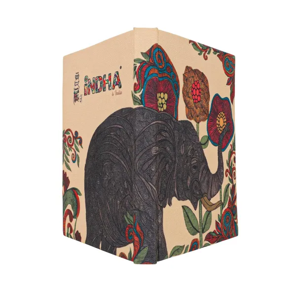 INDHA_Handmade_Recycled_Paper_Diary_|_Elephant_&_Floral_Illustration_on_Canvas_|_Eco-Friendly_Unruled_Notebook_|_5_x_7.5_Inches_|_50_Sheets_|_Folk_Art_Writing_&_Sketching_Journal