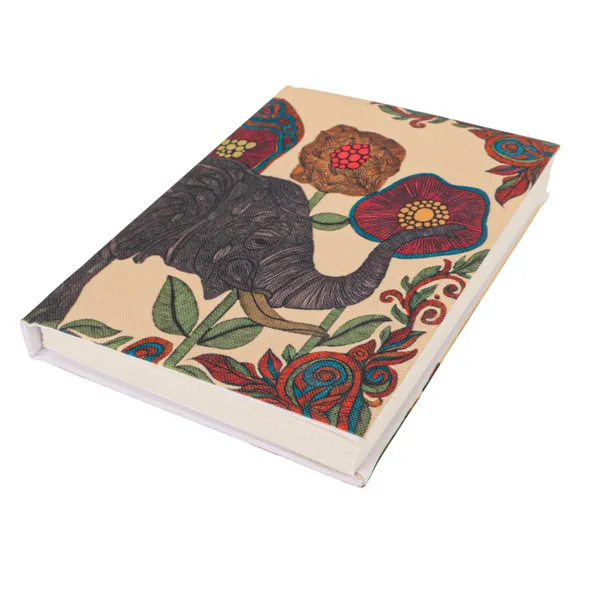 INDHA_Handmade_Recycled_Paper_Diary_|_Elephant_&_Floral_Illustration_on_Canvas_|_Eco-Friendly_Unruled_Notebook_|_5_x_7.5_Inches_|_50_Sheets_|_Folk_Art_Writing_&_Sketching_Journal