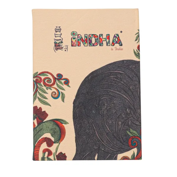 INDHA_Handmade_Recycled_Paper_Diary_|_Elephant_&_Floral_Illustration_on_Canvas_|_Eco-Friendly_Unruled_Notebook_|_5_x_7.5_Inches_|_50_Sheets_|_Folk_Art_Writing_&_Sketching_Journal