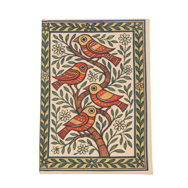 INDHA_Handmade_Recycled_Paper_Diary_|_Birds_&_Folk_Art_Canvas_Cover_|_Eco-Friendly_Unruled_Journal_Notebook_|_5_x_7.5_inches_|_100_GSM_|_Sustainable_Gift_for_Writers_&_Nature_Lovers
