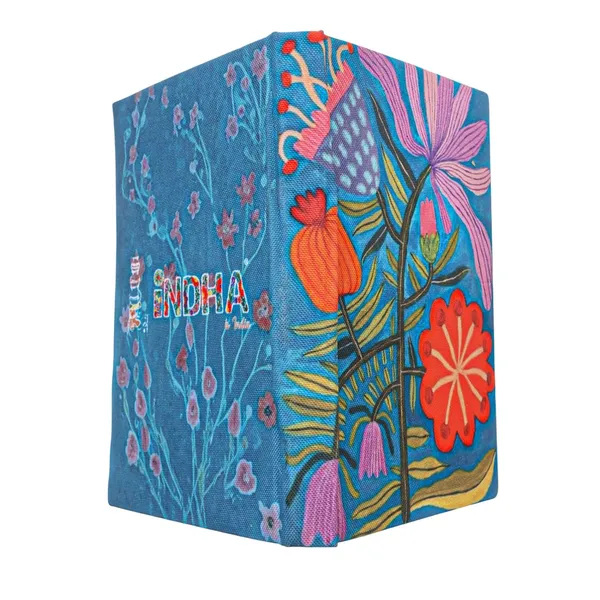 INDHA_Handmade_Recycled_Paper_Diary_|_Vibrant_Floral_Illustration_on_Canvas_|_Eco-Friendly_Unruled_Journal_|_5_x_7.5_Inches_|_50_Sheets_|_Colourful_Writing_&_Sketching_Notebook