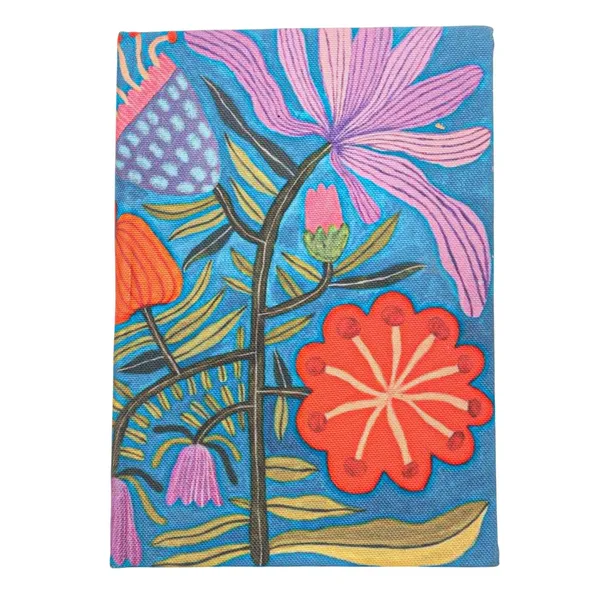 INDHA_Handmade_Recycled_Paper_Diary_|_Vibrant_Floral_Illustration_on_Canvas_|_Eco-Friendly_Unruled_Journal_|_5_x_7.5_Inches_|_50_Sheets_|_Colourful_Writing_&_Sketching_Notebook