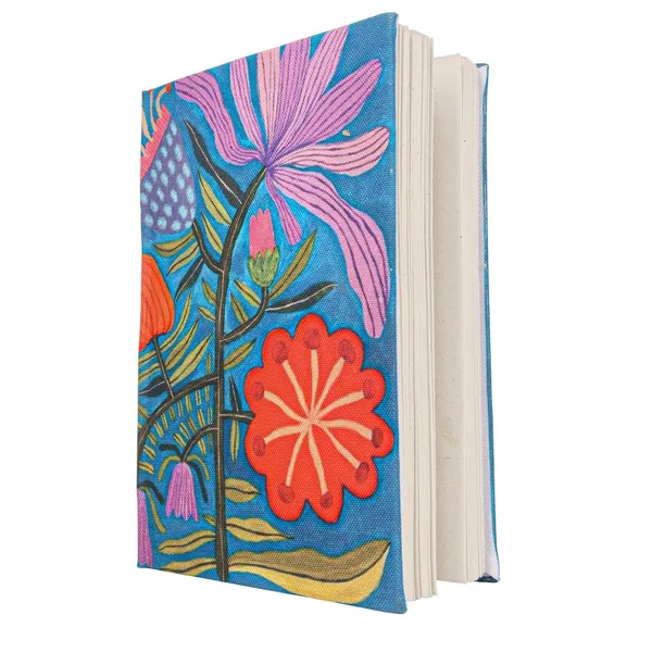 INDHA_Handmade_Recycled_Paper_Diary_|_Vibrant_Floral_Illustration_on_Canvas_|_Eco-Friendly_Unruled_Journal_|_5_x_7.5_Inches_|_50_Sheets_|_Colourful_Writing_&_Sketching_Notebook