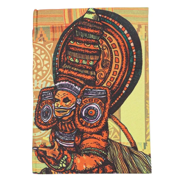 INDHA_Handmade_Recycled_Paper_Diary_|_Kerala_Folk_Art_Dancer_Illustration_|_Eco-Friendly_Canvas_Cover_Notebook_|_5_x_7.5_Inch_Unruled_Journal_|_50_Sheets_|_Sustainable_Gift_for_Art_&_Culture_Lovers