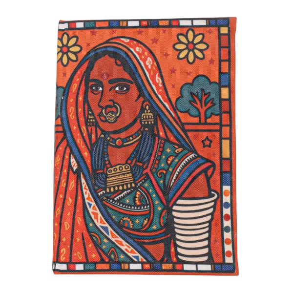 INDHA_Handmade_Recycled_Paper_Diary_|_Folk_Art_Rajasthani_Woman_Illustration_on_Canvas_|_Eco-Friendly_Unruled_Journal_|_5_x_7.5_Inches_|_50_Sheets_|_Indian_Art_Notebook_for_Writing_&_Sketching