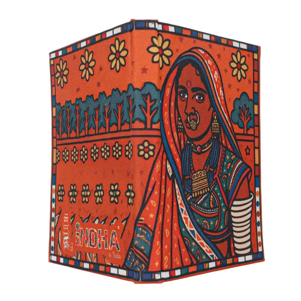 INDHA_Handmade_Recycled_Paper_Diary_|_Folk_Art_Rajasthani_Woman_Illustration_on_Canvas_|_Eco-Friendly_Unruled_Journal_|_5_x_7.5_Inches_|_50_Sheets_|_Indian_Art_Notebook_for_Writing_&_Sketching