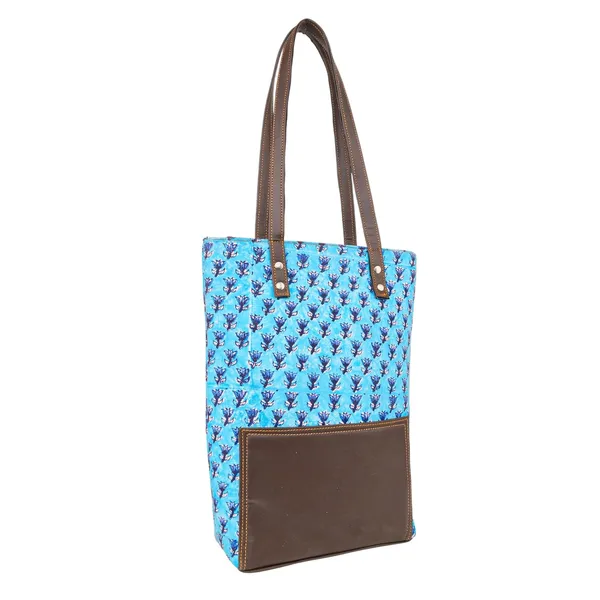 Indha_Printed_Canvas_Tote_Bag_for_Women_|_Blue_Motif_Hand_Block_Print_with_Brown_Vegan_Leather_Patch_|_Lightweight_Everyday_Shoulder_Bag_for_Office,_College_&_Shopping