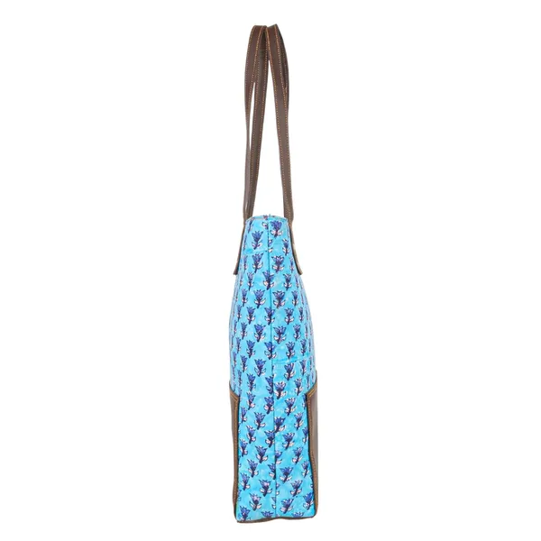 Indha_Printed_Canvas_Tote_Bag_for_Women_|_Blue_Motif_Hand_Block_Print_with_Brown_Vegan_Leather_Patch_|_Lightweight_Everyday_Shoulder_Bag_for_Office,_College_&_Shopping
