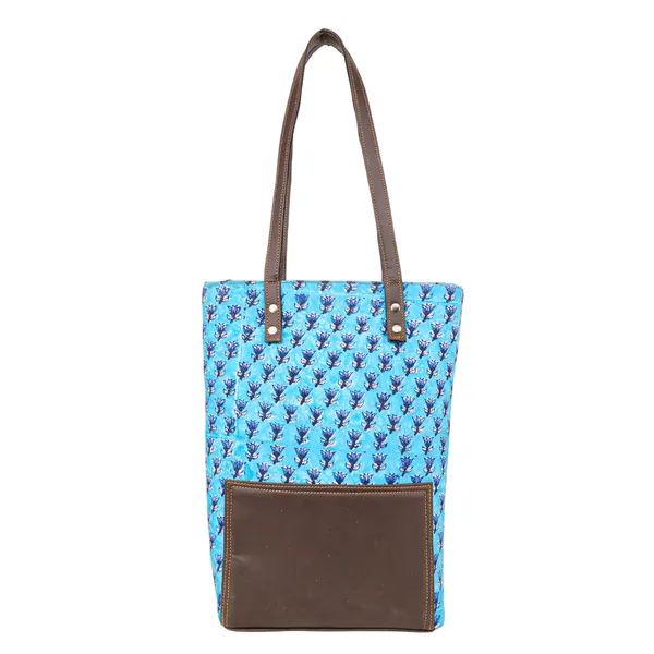 Indha_Printed_Canvas_Tote_Bag_for_Women_|_Blue_Motif_Hand_Block_Print_with_Brown_Vegan_Leather_Patch_|_Lightweight_Everyday_Shoulder_Bag_for_Office,_College_&_Shopping