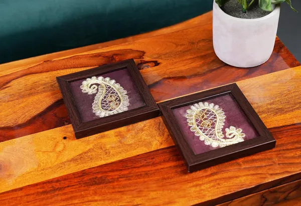 Indha_Hand-Embroidered_Ambiya_(Paisley)_Coasters_�_Set_of_2_|_Silver_Thread_Embroidery_on_Silk_|_Wooden_Frame_with_Glass_Top_&_Vegan_Leather_Back_|_Handmade_Gift_for_Home_&_Office_|_Made_in_India