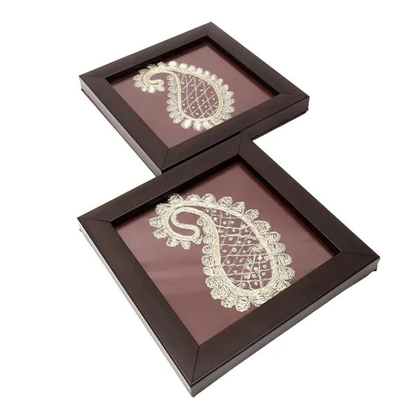 Indha_Hand-Embroidered_Ambiya_(Paisley)_Coasters_�_Set_of_2_|_Silver_Thread_Embroidery_on_Silk_|_Wooden_Frame_with_Glass_Top_&_Vegan_Leather_Back_|_Handmade_Gift_for_Home_&_Office_|_Made_in_India