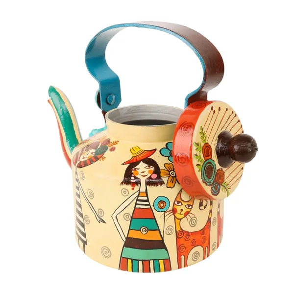 Indha_Hand-Painted_Aluminium_Kettle_�_Girl_with_Cat_Design_|_Handmade_Decorative_Teapot_|_Indian_Folk_Art_Home_D�cor_|_5.5_Inch_Height