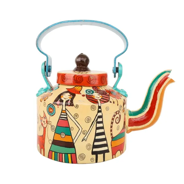 Indha_Hand-Painted_Aluminium_Kettle_�_Girl_with_Cat_Design_|_Handmade_Decorative_Teapot_|_Indian_Folk_Art_Home_D�cor_|_5.5_Inch_Height