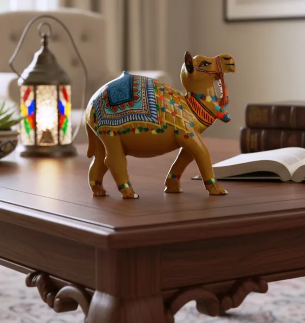 INDHA_Desert_Camel_Hand-Painted_Wooden_Table_Décor_|_Indian_Heritage_Rajasthani_Folk_Art_|_Handcrafted_Decorative_Showpiece_for_Home,_Office_&_Gifting