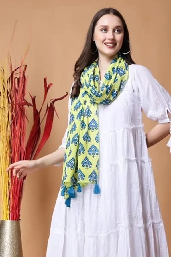INDHA_Hand_Block_Printed_Green_Stole_|_Hand_Block_Printed_Blue_Temple_Design_Motif_|_Hand_Block_Printed_Stole_|_Stoles_For_Women_|_Ethnic_Stoles_|_Gifting_|_Fashion_Wear_|_Indo_Western_Stole_|_Fashion_Accessory