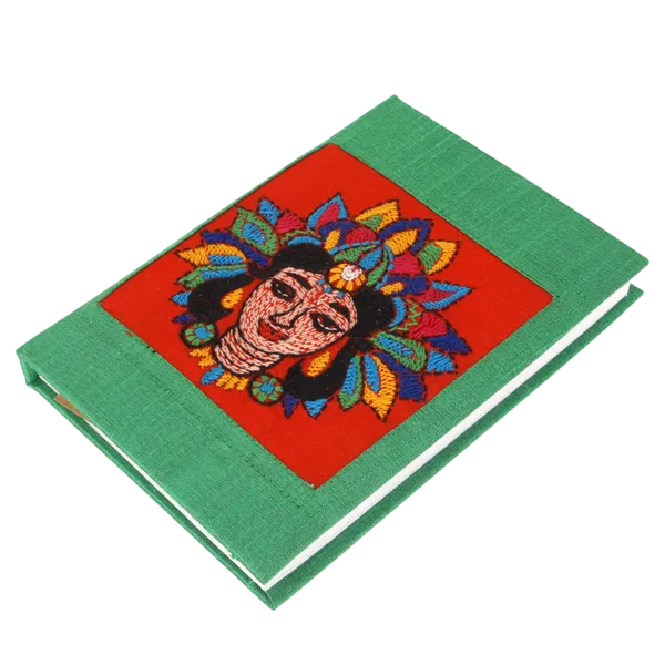 INDHA_Hand-Embroidered_Dupion_Silk_Diary_–_5x7_Inches,_Woman_Face_Design,_Eco-Friendly_100_GSM_Recycled_Paper,_Elegant_Gift_Choice_(Orange_Women_Face)