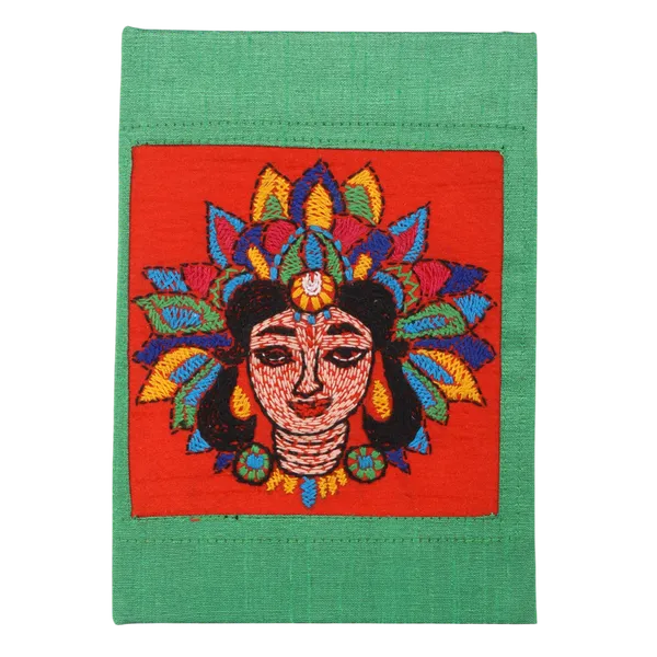INDHA_Hand-Embroidered_Dupion_Silk_Diary_–_5x7_Inches,_Woman_Face_Design,_Eco-Friendly_100_GSM_Recycled_Paper,_Elegant_Gift_Choice_(Orange_Women_Face)