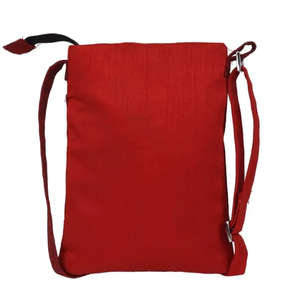 INDHA_Hand_Embroidered_Sling_Bag_for_Women_|_Koala_Bear_Design_|_Maroon_Crossbody_Cloth_Bag_|_Adjustable_Strap_|_Small_Dupion_Silk_Sling_Bag_for_Travel,_College_&_Gifting