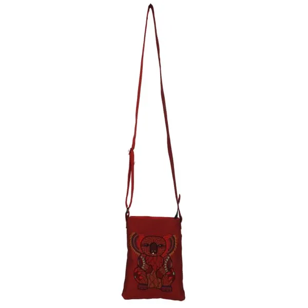 INDHA_Hand_Embroidered_Sling_Bag_for_Women_|_Koala_Bear_Design_|_Maroon_Crossbody_Cloth_Bag_|_Adjustable_Strap_|_Small_Dupion_Silk_Sling_Bag_for_Travel,_College_&_Gifting