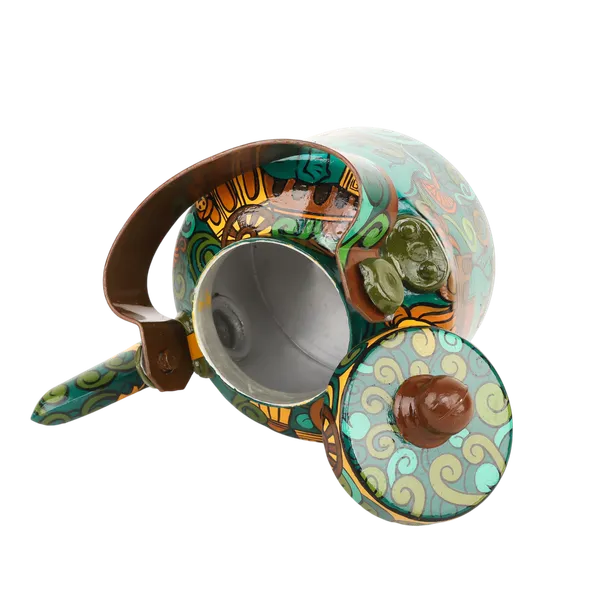 INDHA_Hand-Painted_Aluminum_Decorative_Kettle_–_Meditating_Figure,_Lion_&_Elephant_Art_|_Nature-Inspired_Floral_Design_|_1-Litre_|_Home_Décor,_Tea_Serving_&_Gifting