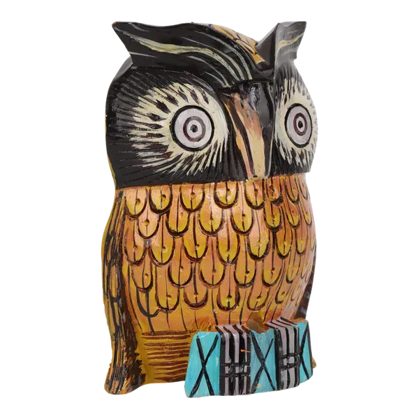 INDHA_Hand-Painted_Owl_|_Hand_Carved_Pine_Wood_|_Good_Luck_Gift_|_Festive_Gift_4_Inch