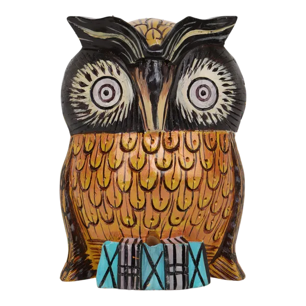 INDHA_Hand-Painted_Owl_|_Hand_Carved_Pine_Wood_|_Good_Luck_Gift_|_Festive_Gift_4_Inch