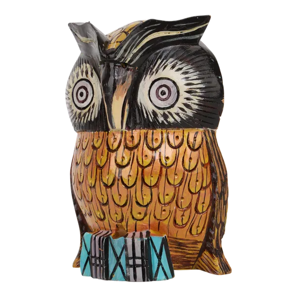 INDHA_Hand-Painted_Owl_|_Hand_Carved_Pine_Wood_|_Good_Luck_Gift_|_Festive_Gift_(5_Inch)