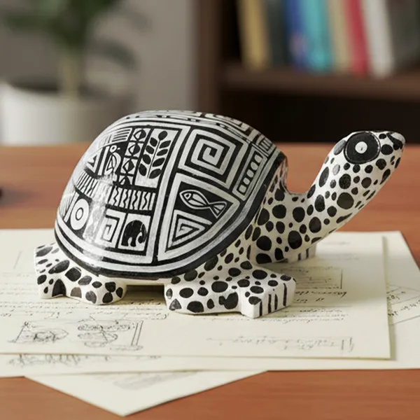 INDHA_Hand-Painted_Wooden_Turtle_|_Hand-Carved_Table_Décor_&_Paperweight_|_Folk_Art_Desk_Showpiece_|_Cute_Handmade_Gift