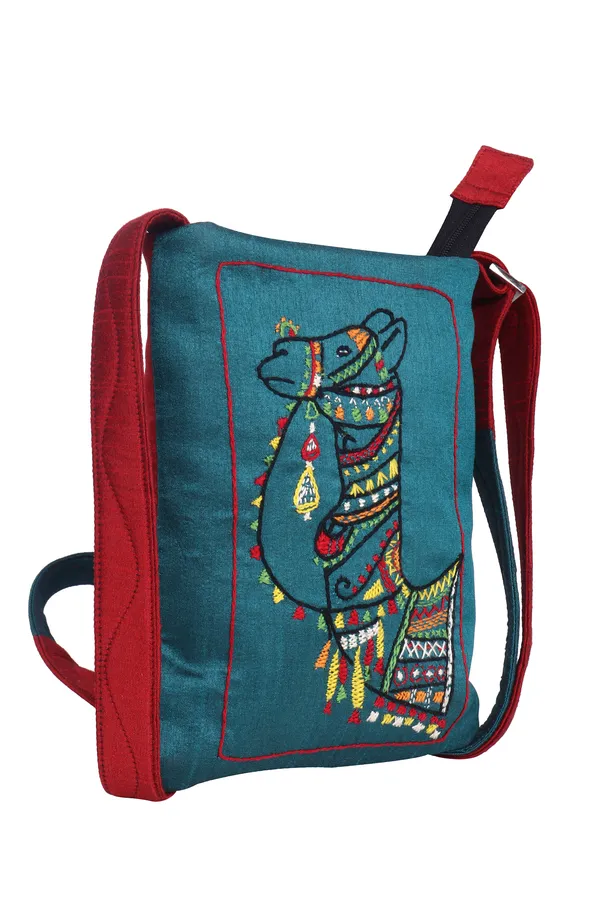 INDHA_Handcrafted_Sling_Bag_for_Women_|_Camel_Embroidered_Crossbody_Bag_|_Eco-Friendly_&_Sustainable_|_Teal_Green_Dupion_Silk_Sling_Bag_|_Small_Shoulder_Bag_for_Girls_&_Travel