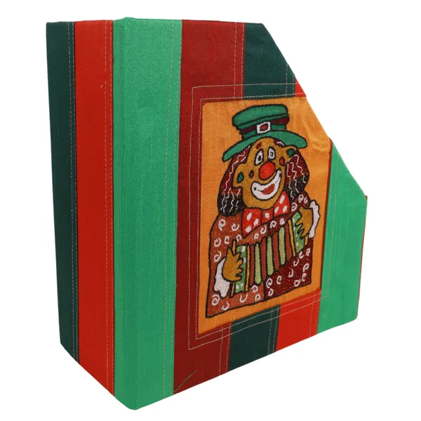 INDHA_Handmade_Desk_Organizer_&_Foldable_Magazine_Holder_|_Hand-Embroidered_Folk_Clown_Motif_|_Fabric-Wrapped_MDF_File_Organizer_for_A4_Papers_|_Study_Table_&_Office_Décor_|_Gift_for_Kids_&_Employees