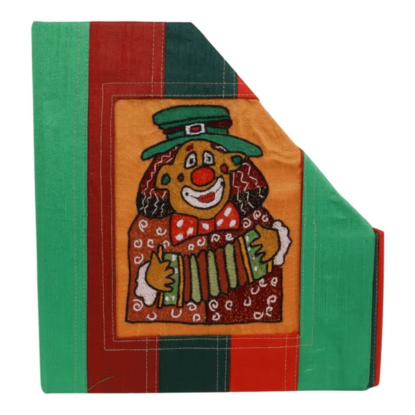 INDHA_Handmade_Desk_Organizer_&_Foldable_Magazine_Holder_|_Hand-Embroidered_Folk_Clown_Motif_|_Fabric-Wrapped_MDF_File_Organizer_for_A4_Papers_|_Study_Table_&_Office_Décor_|_Gift_for_Kids_&_Employees