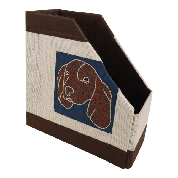 INDHA_Handmade_Desk_&_File_Organizer_|_Foldable_Magazine_Holder_for_A4_Papers_|_Hand-Embroidered_Dog_Motif_|_Study_Table_Organizer_&_Gift_for_Kids_&_Adults