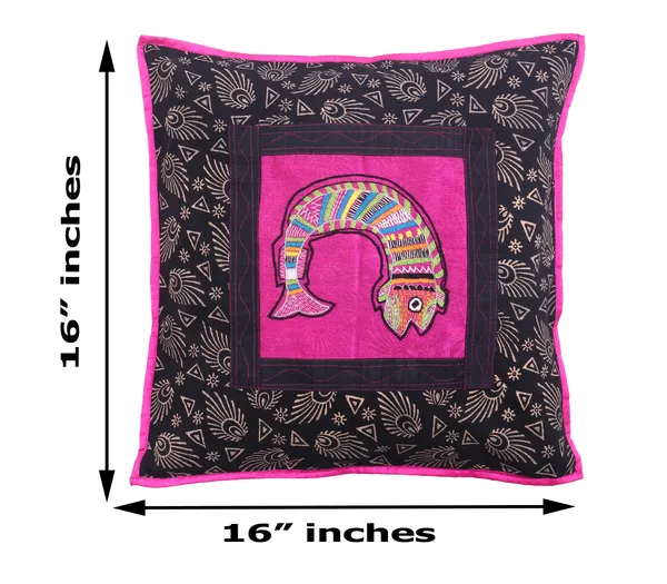 INDHA_Handmade_Hand_Embroidery_Fish_Cotton_Throw_Pillow_Cushion_Covers_(16_X_16_Inch)