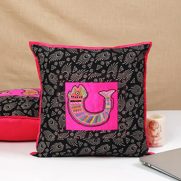 INDHA_Handmade_Hand_Embroidery_Fish_Cotton_Throw_Pillow_Cushion_Covers_(16_X_16_Inch)