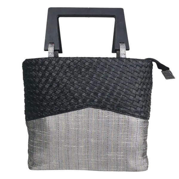 INDHA_Handmade_Woven_Fabric_Handbag_with_Wooden_Handles_|_Stylish_Women_Tote_Bag_|_Ethnic_Designer_Carry_Bag_|_Eco-Friendly_Handcrafted_Bag_for_Daily_Use_&_Gifting_(Black_&_Grey)