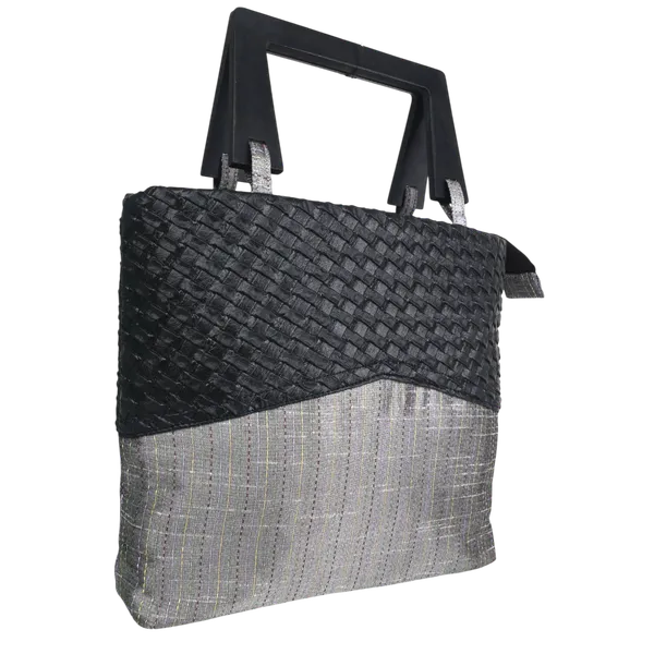 INDHA_Handmade_Woven_Fabric_Handbag_with_Wooden_Handles_|_Stylish_Women_Tote_Bag_|_Ethnic_Designer_Carry_Bag_|_Eco-Friendly_Handcrafted_Bag_for_Daily_Use_&_Gifting_(Black_&_Grey)