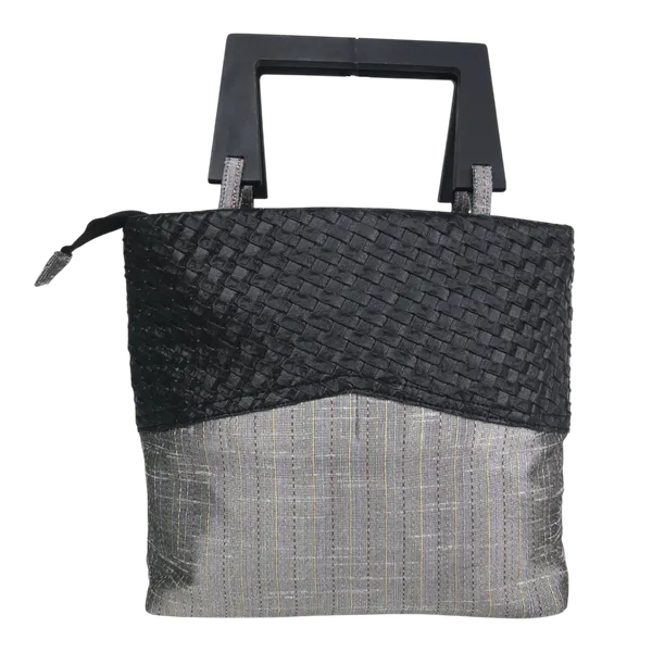 INDHA_Handmade_Woven_Fabric_Handbag_with_Wooden_Handles_|_Stylish_Women_Tote_Bag_|_Ethnic_Designer_Carry_Bag_|_Eco-Friendly_Handcrafted_Bag_for_Daily_Use_&_Gifting_(Black_&_Grey)