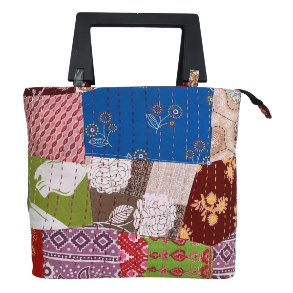 INDHA_Handmade_Woven_Fabric_Handbag_with_Wooden_Handles_|_Stylish_Women_Tote_Bag_|_Ethnic_Designer_Carry_Bag_|_Eco-Friendly_Handcrafted_Bag_for_Daily_Use_&_Gifting_(Multicolour_Patchwork)