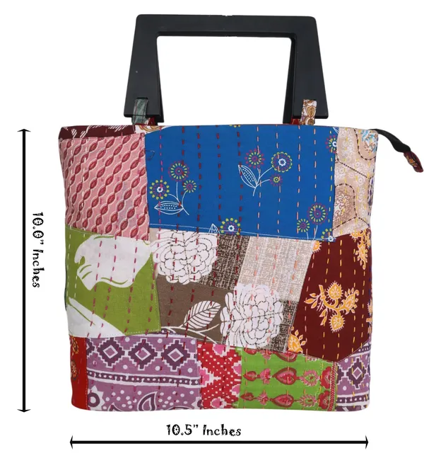 INDHA_Handmade_Woven_Fabric_Handbag_with_Wooden_Handles_|_Stylish_Women_Tote_Bag_|_Ethnic_Designer_Carry_Bag_|_Eco-Friendly_Handcrafted_Bag_for_Daily_Use_&_Gifting_(Multicolour_Patchwork)