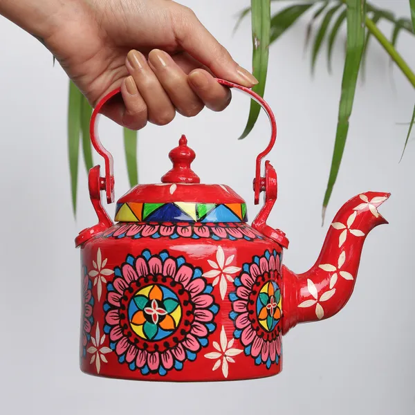 INDHA_Handpainted_Aluminium_Decorative_Kettle_1L_|_Multicolour_Ethnic_Tabletop_Décor_|_Travel_Gift_for_Friends_Going_Abroad_&_Relatives