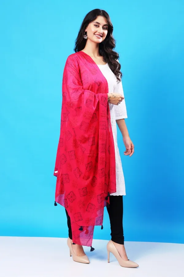INDHA_Stole_|_Pink_Voil_Cotton_Stole_|_Hand_Block_Printed_Blue_&_Red_Gemetric_Pattern_|_Hand_Block_Printed_Stole_|_Stoles_for_Women_|_Ethnic_Stoles_|_Gifting_|_Fashion_Wear_|_Indo_Western_Stole_|_Fashion_Accessory_|_Light_Weight_Voil_Fabric